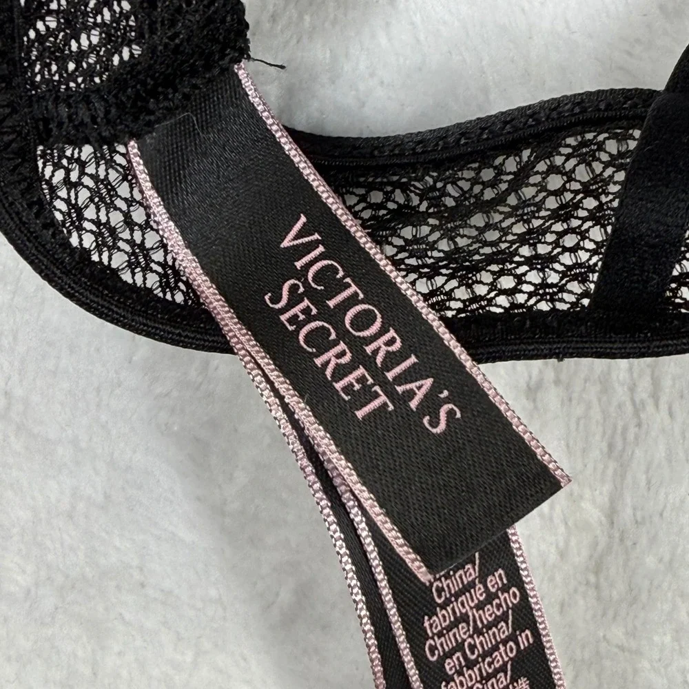 Victoria's‎ Secret Black Sheer Mesh Strappy Bralette Front Clasp 364109 Small